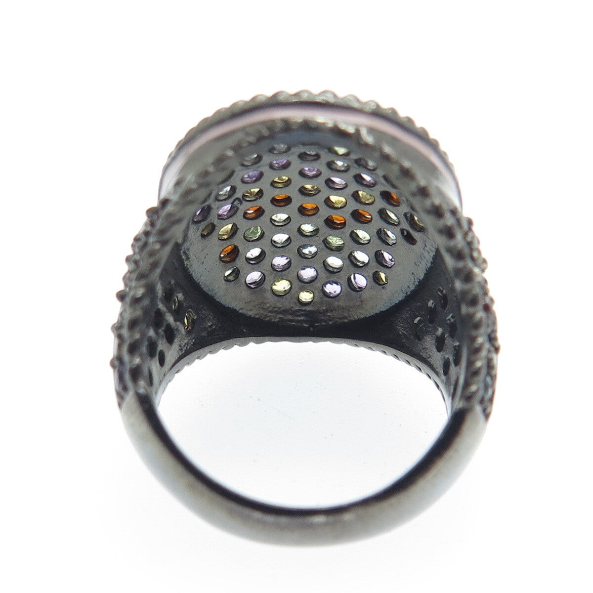 925 Sterling Silver Black Rhodium Enamel Real Multi-Color Sapphire Ring Size 7