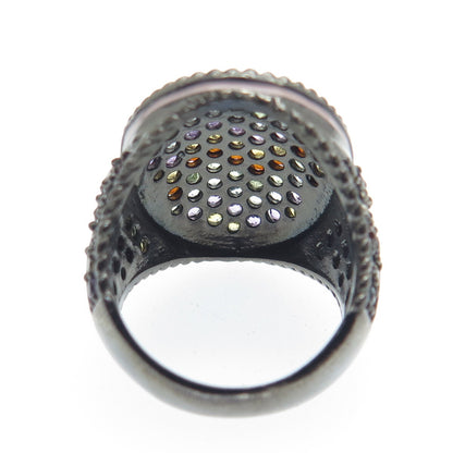 925 Sterling Silver Black Rhodium Enamel Real Multi-Color Sapphire Ring Size 7