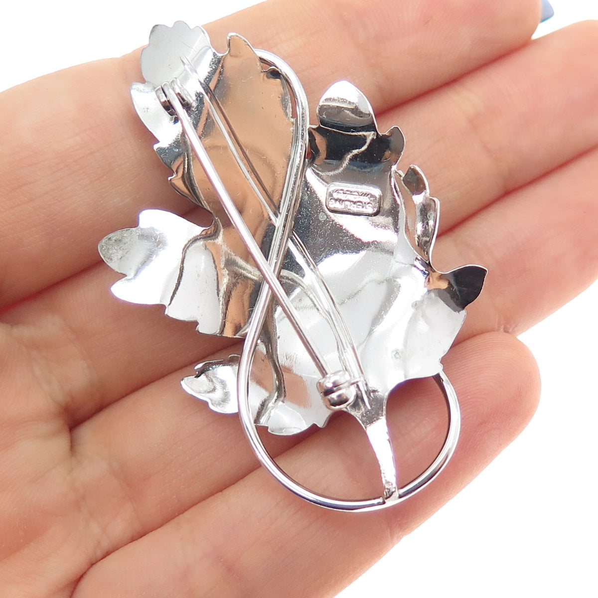 CARL ART 925 Sterling Silver Antique Art Deco Floral Leaf Pin Brooch