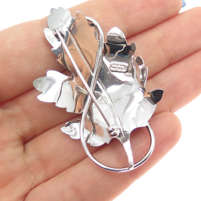 CARL ART 925 Sterling Silver Antique Art Deco Floral Leaf Pin Brooch