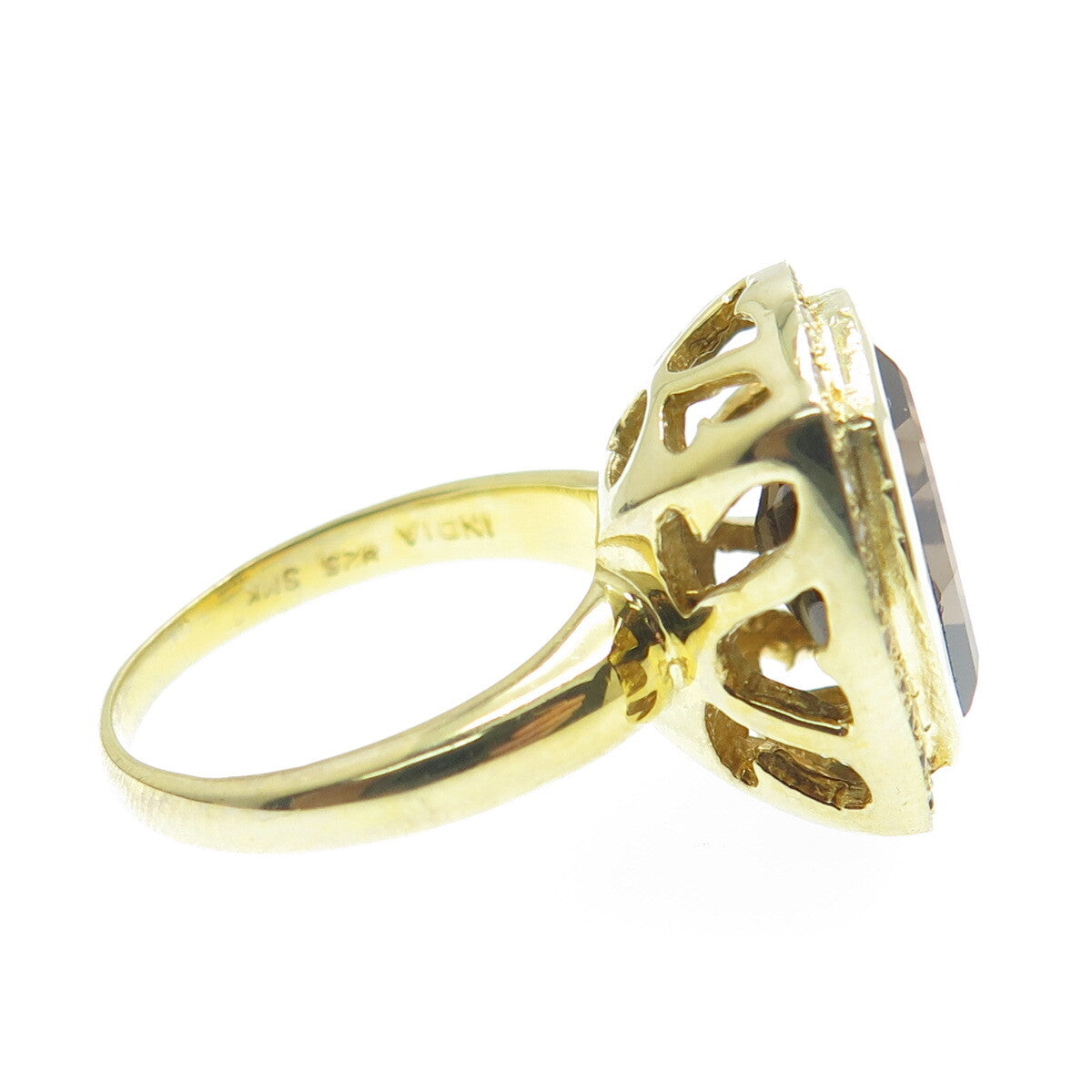 925 Sterling Silver Gold Plated Real Diamond & Smoky Quartz Ring Size 5.75
