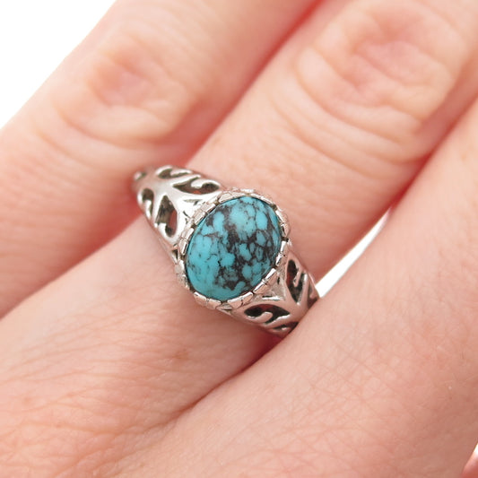 Seta 925 Sterling Silver Vintage Real Turquoise Butterfly Oxidized Ring Size 6