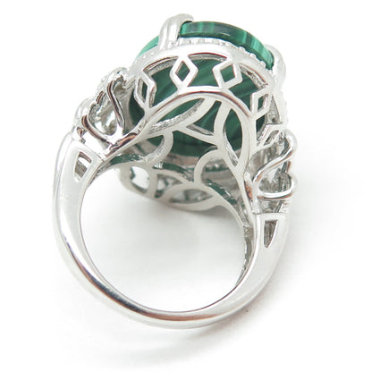 HN HENG NGAI 925 Sterling Silver Real Diamond & Malachite Ring Size 6