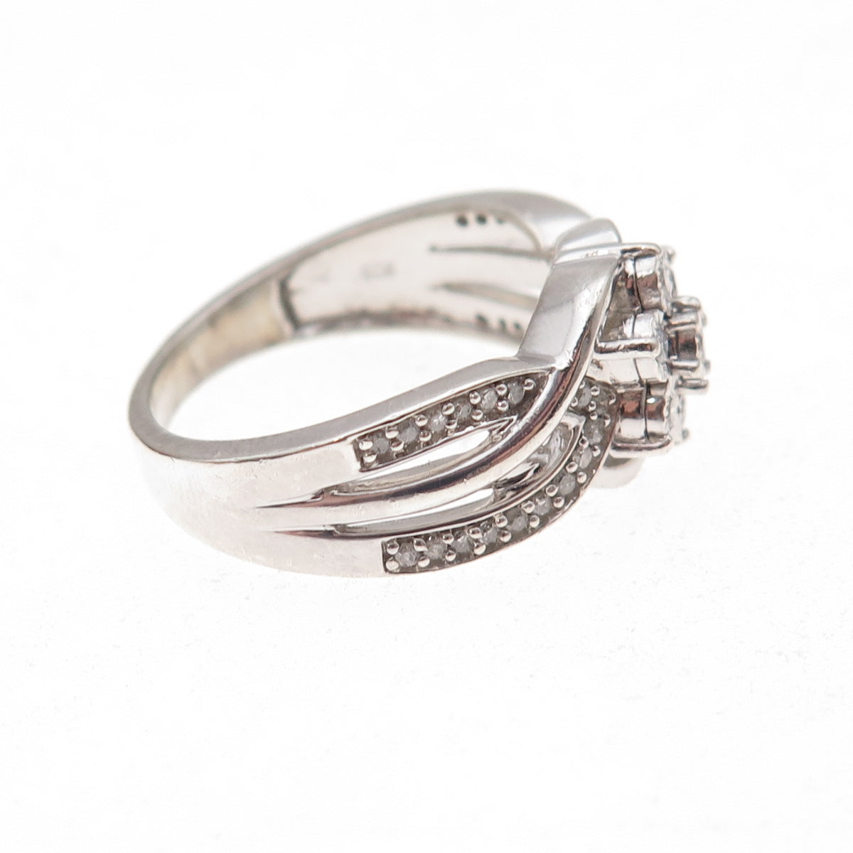 SK9 Allure Gems 925 Sterling Silver Real Diamond Floral Ring Size 7.25
