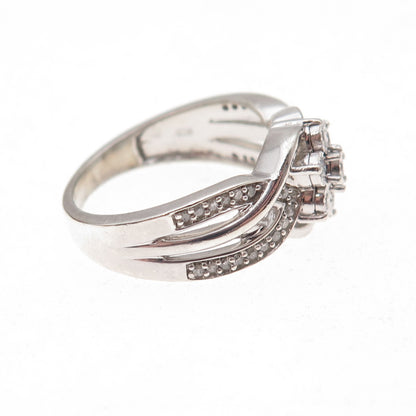 SK9 Allure Gems 925 Sterling Silver Real Diamond Floral Ring Size 7.25