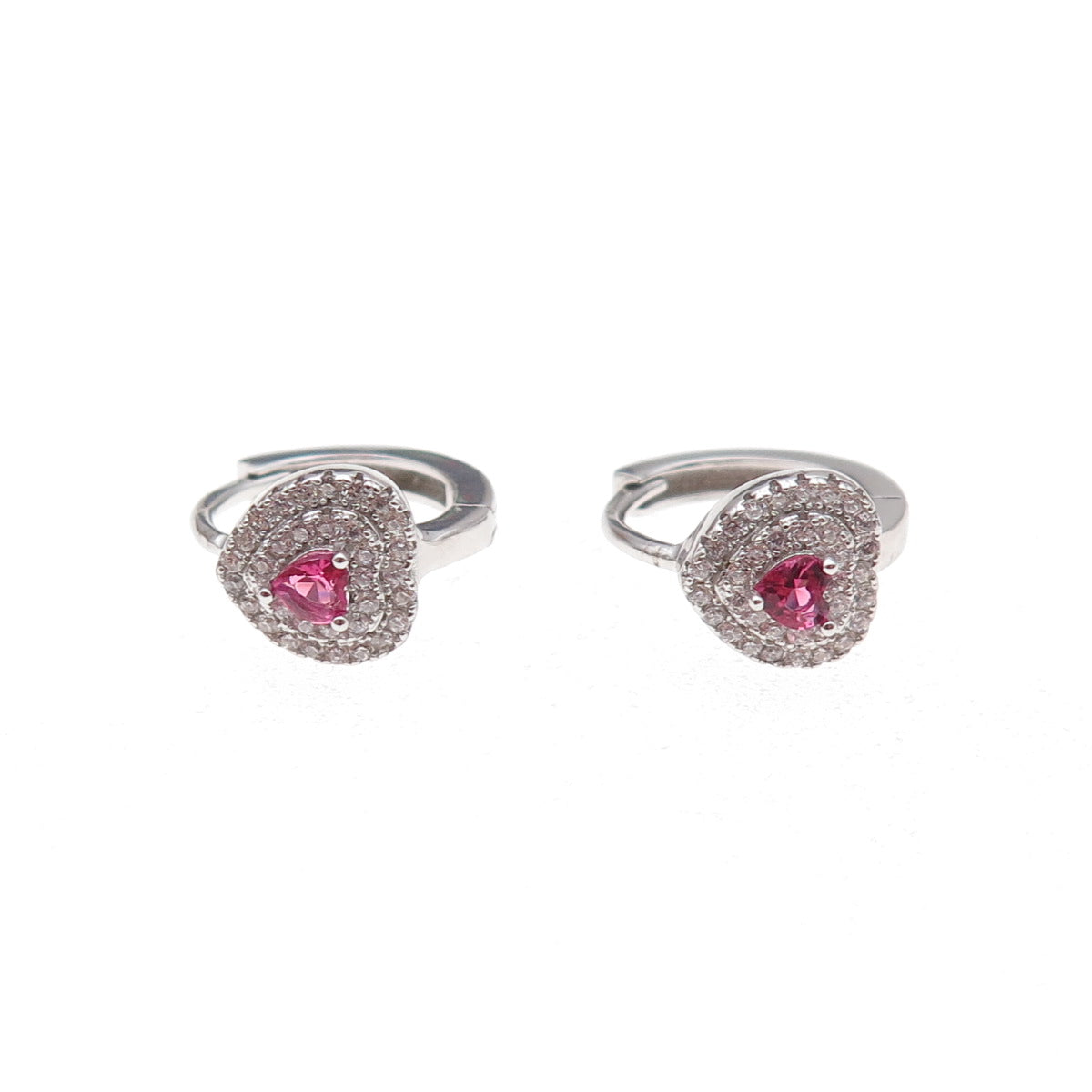 925 Sterling Silver Pink & White C Z Hoop Earrings