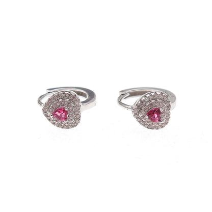 925 Sterling Silver Pink & White C Z Hoop Earrings