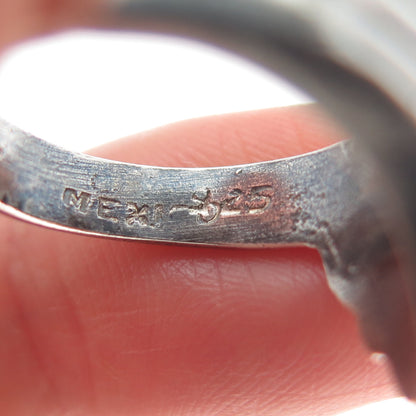 925 Sterling Silver Vintage Mexico Modernist Wing Oxidized Ring Size 6.5
