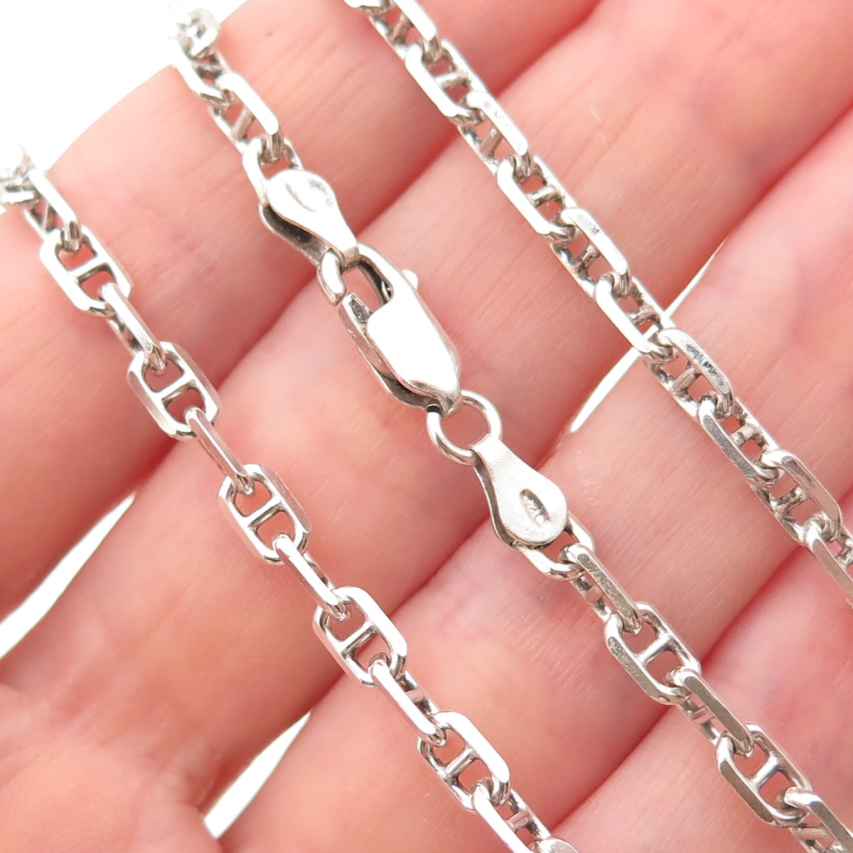 925 Sterling Silver Vintage Italy Anchor Mariner Chain Necklace 24"