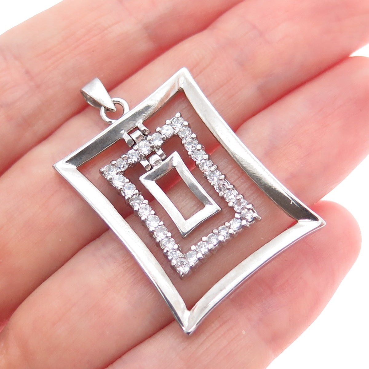 925 Sterling Silver Round-Cut C Z Modernist Multi-Frame Charm Pendant