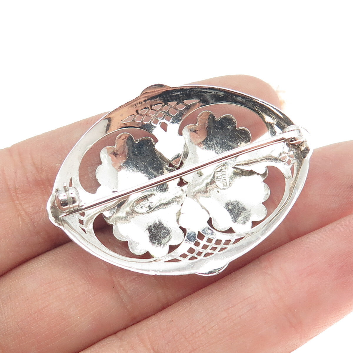 KILMER & DANIELS 925 Sterling Silver Antique Art Deco Marcasite Floral Brooch