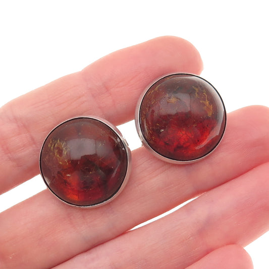 925 Sterling Silver Vintage FW Poland Real Amber Modernist Cufflinks