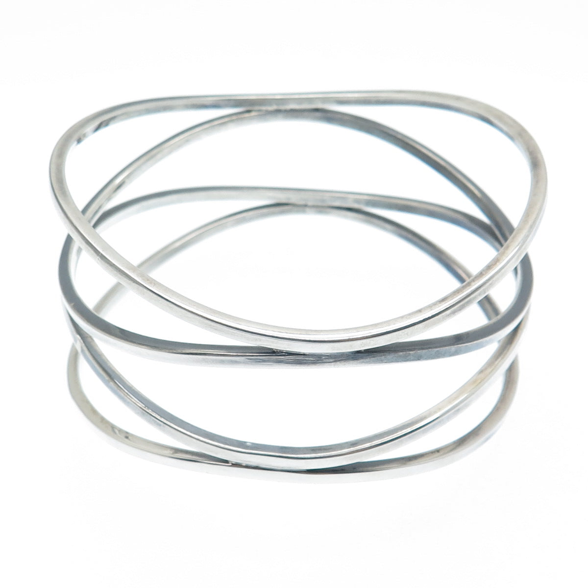 925 Sterling Silver Vintage Mexico Modernist Wavy Multi-Row Bangle Bracelet 8"