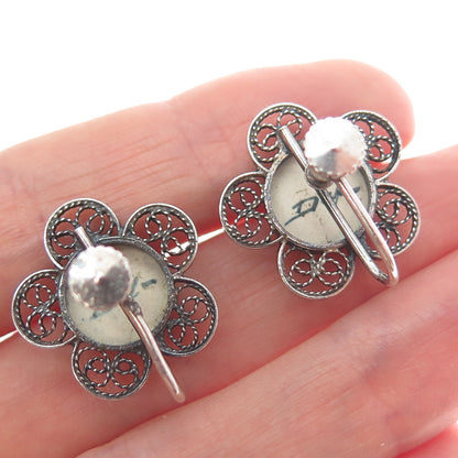 DELFT 835 Silver Vintage Netherlands Ceramic Old Windmill Screw Back Earrings