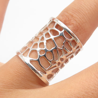 925 Sterling Silver DBJ Cutout Wide Band Ring Size 5.25