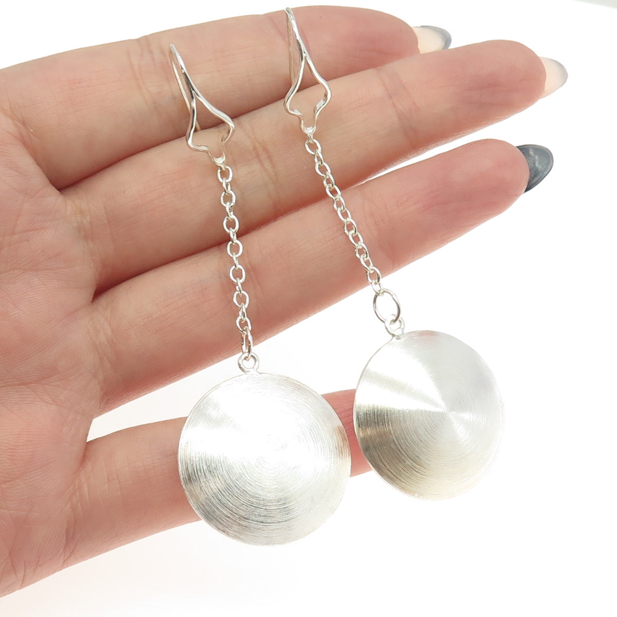 925 Sterling Silver Disc on Chain Drop Dangling Earrings