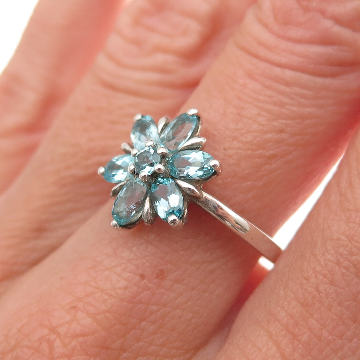 Michelle Albala 925 Sterling Silver Real Apatite Floral Ring Size 7