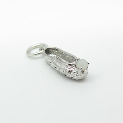 925 Sterling Silver Antique Art Deco Milky Glass Boot Shoe Charm Pendant