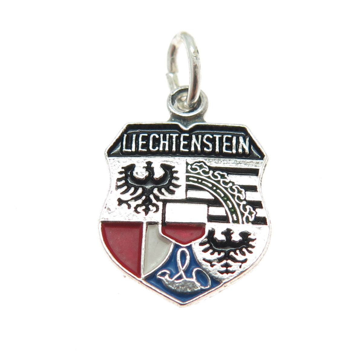800 Silver Vintage Enamel Liechtenstein Coat of Arms Minimalist Charm Pendant