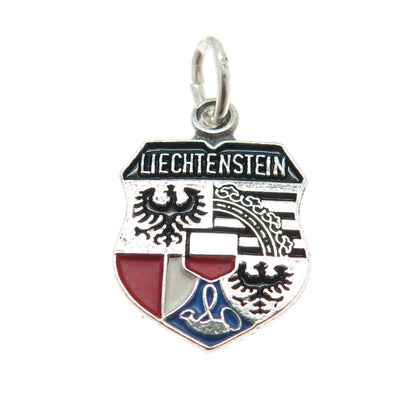 800 Silver Vintage Enamel Liechtenstein Coat of Arms Minimalist Charm Pendant