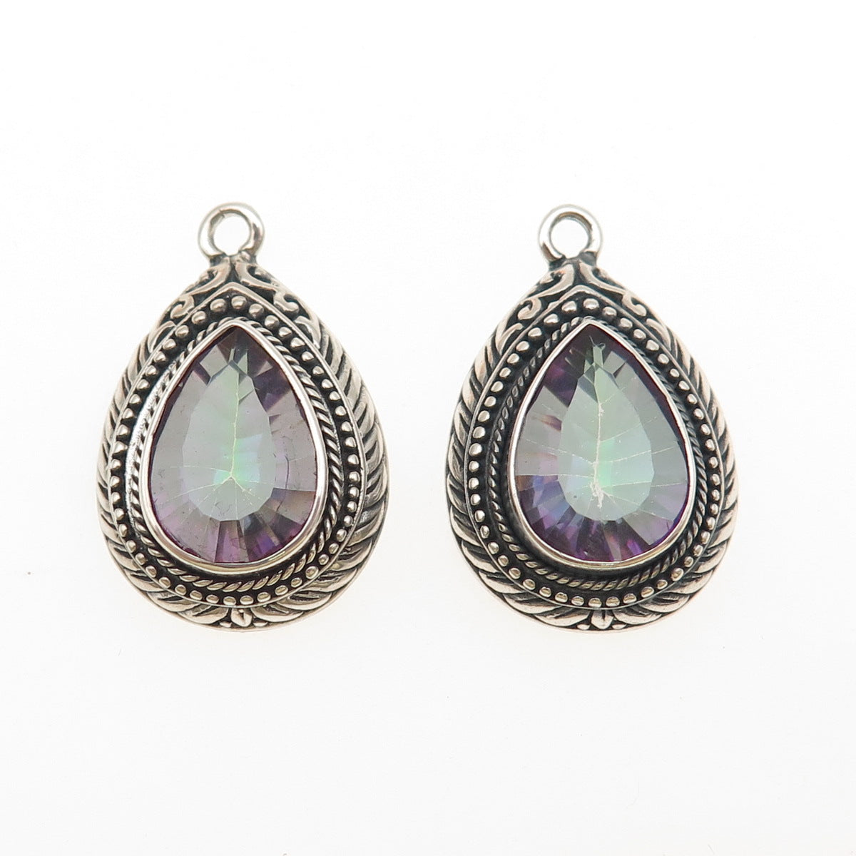 925 Sterling Silver Vintage Real Pear-Cut Mystic Topaz Teardrop Jacket Earrings