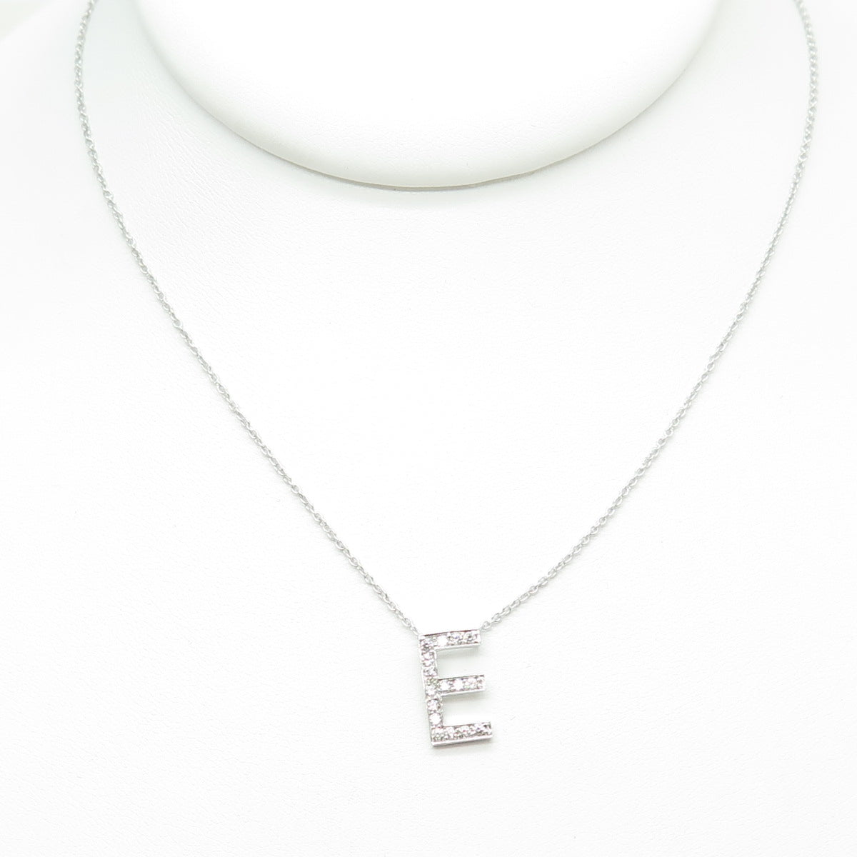 925 Sterling Silver C Z Letter "E" Initial Rolo Chain Necklace 16-18"