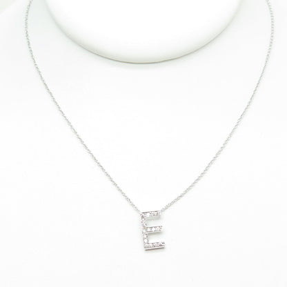 925 Sterling Silver C Z Letter "E" Initial Rolo Chain Necklace 16-18"