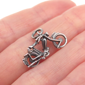 925 Sterling Silver Vintage Motorcycle Oxidized Mini Charm Pendant