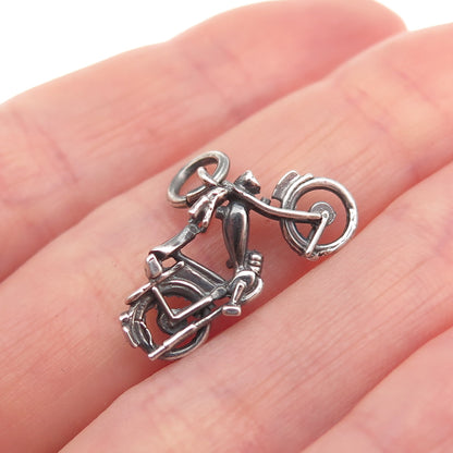 925 Sterling Silver Vintage Motorcycle Oxidized Mini Charm Pendant