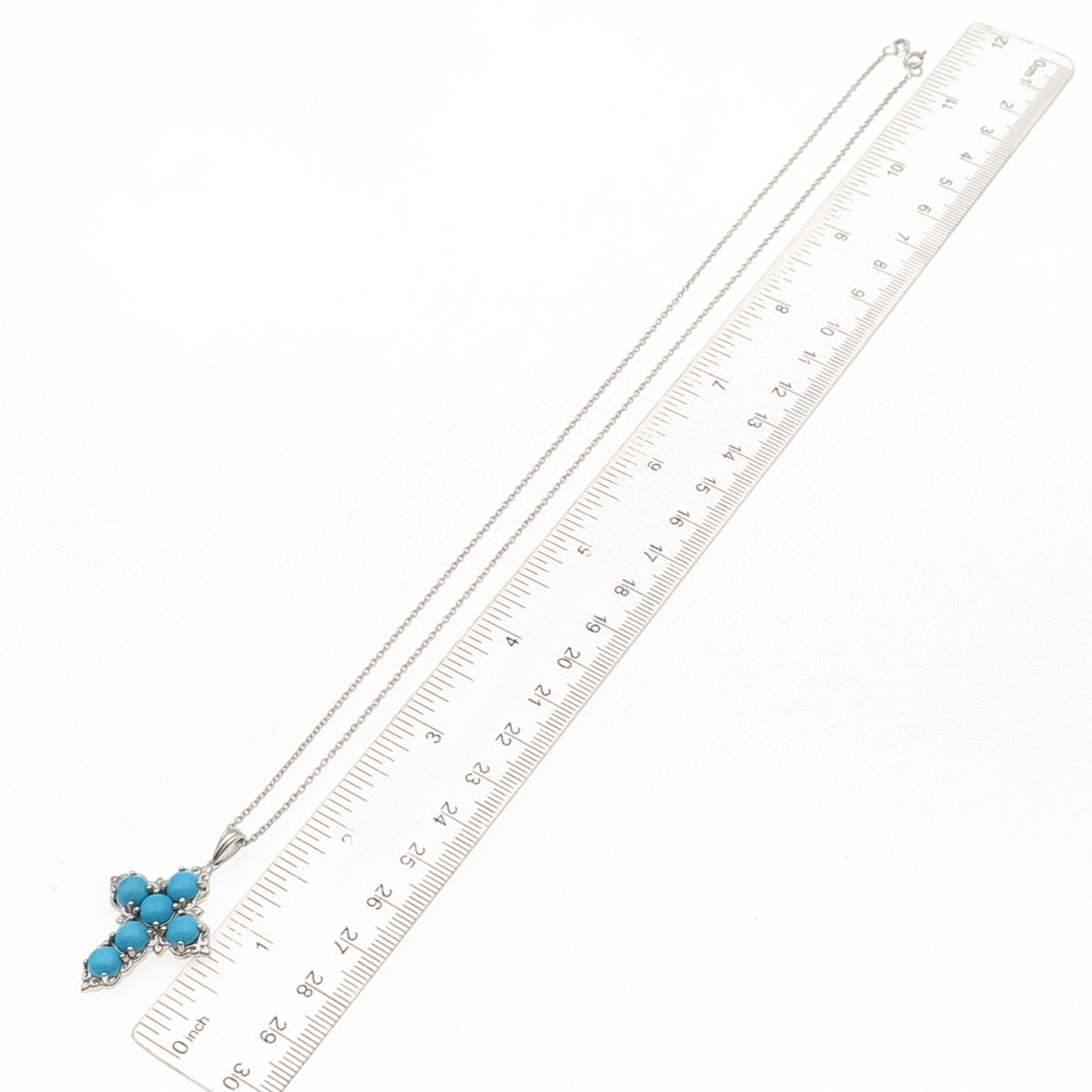 Chuck Clemency 925 Sterling Silver Real Turquoise Cross Cable Chain Necklace 20"