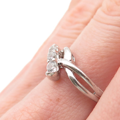 SUN 925 Sterling Silver Real Round-Cut Graduated White Topaz Ring Size 7