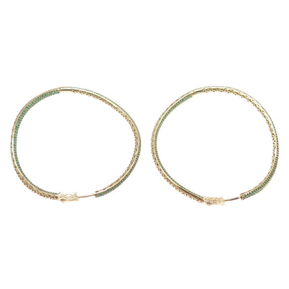 KLEO 925 Sterling Silver Gold Plated Green C Z In & Out Wavy Large Hoop Earrings