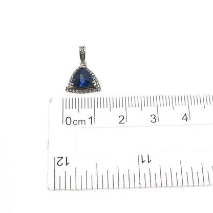 925 Sterling Silver Lab-Created Sapphire & Real White Topaz Mini Charm Pendant