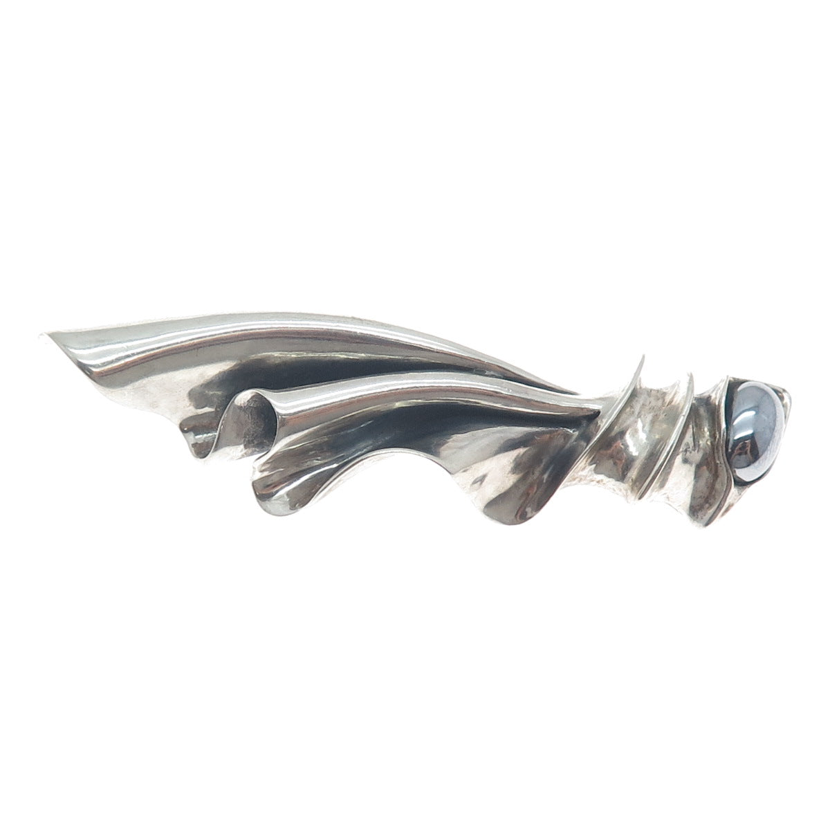 800 Silver Vintage Poland Real Hematite Modernist Oxidized Pin Brooch