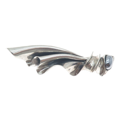 800 Silver Vintage Poland Real Hematite Modernist Oxidized Pin Brooch