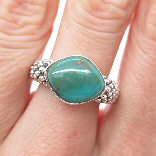 925 Sterling Silver Vintage Real Kingman Turquoise Beaded Oxidized Ring Size 8