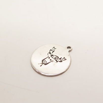 925 Sterling Silver USA Two In Town Moose / Deer Charm Pendant