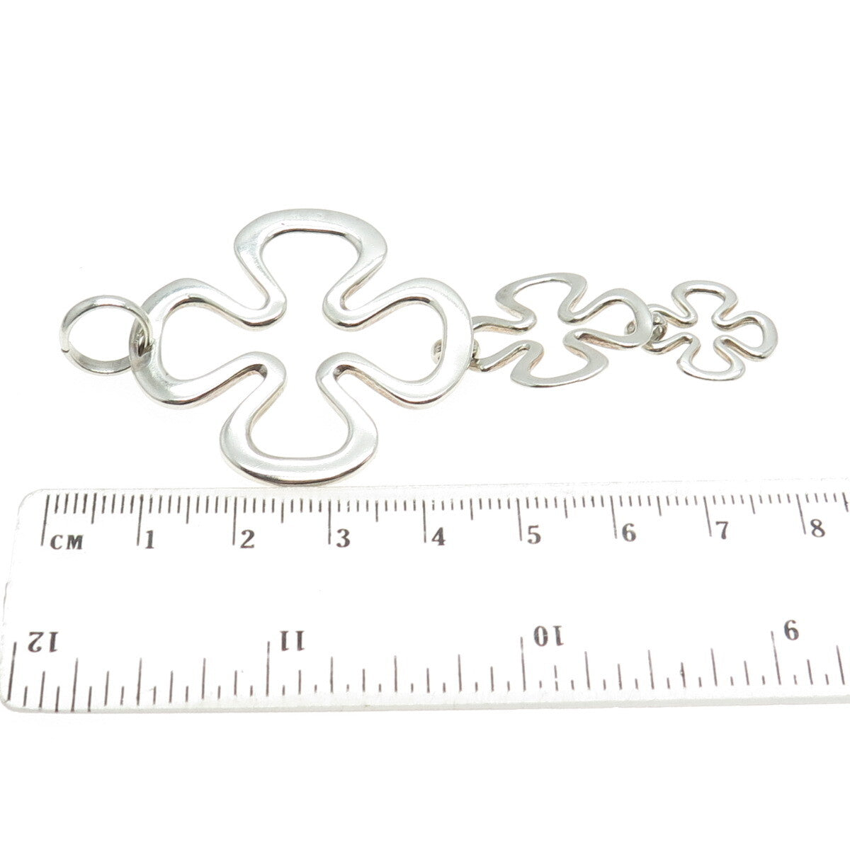 AMPARO 925 Sterling Silver Vintage Mexico Modernist Flower Drop Pendant