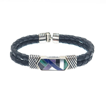 CAROLYN POLLACK Old Pawn 925 Sterling Silver & Leather Multi-Gem Bracelet 6.75"