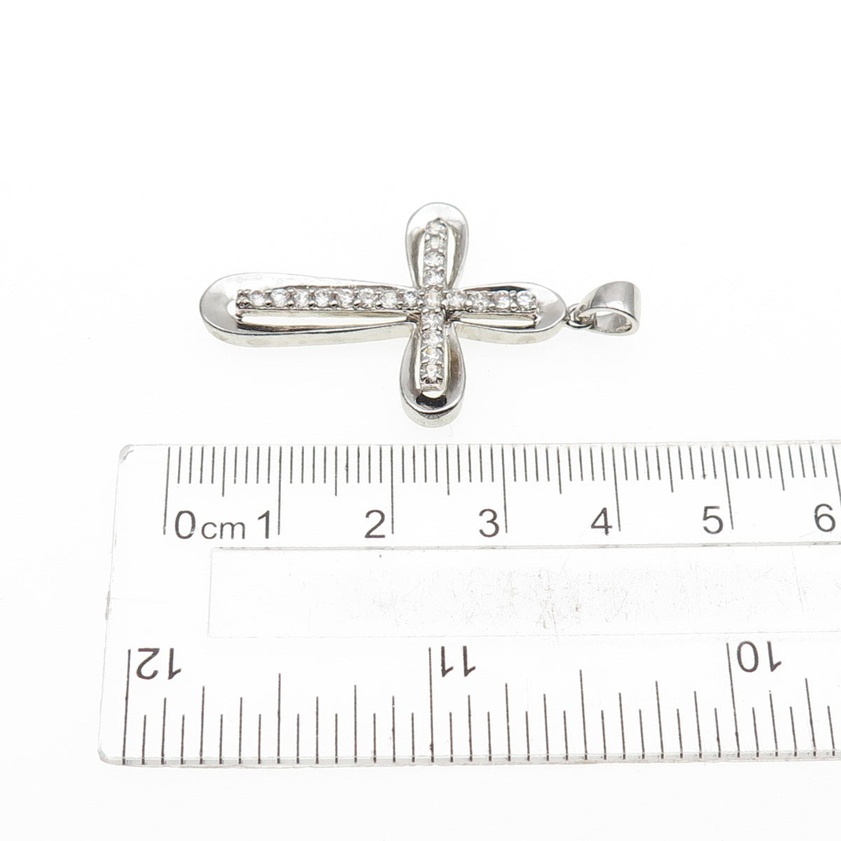925 Sterling Silver Round-Cut C Z Cross Charm Pendant