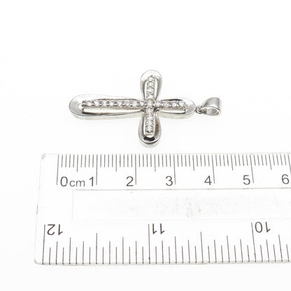 925 Sterling Silver Round-Cut C Z Cross Charm Pendant