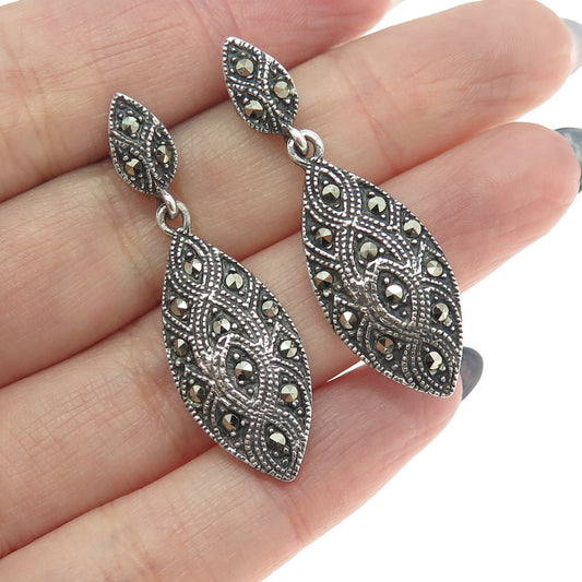 925 Sterling Silver Vintage Real Marcasite Art Deco Style Dangling Earrings