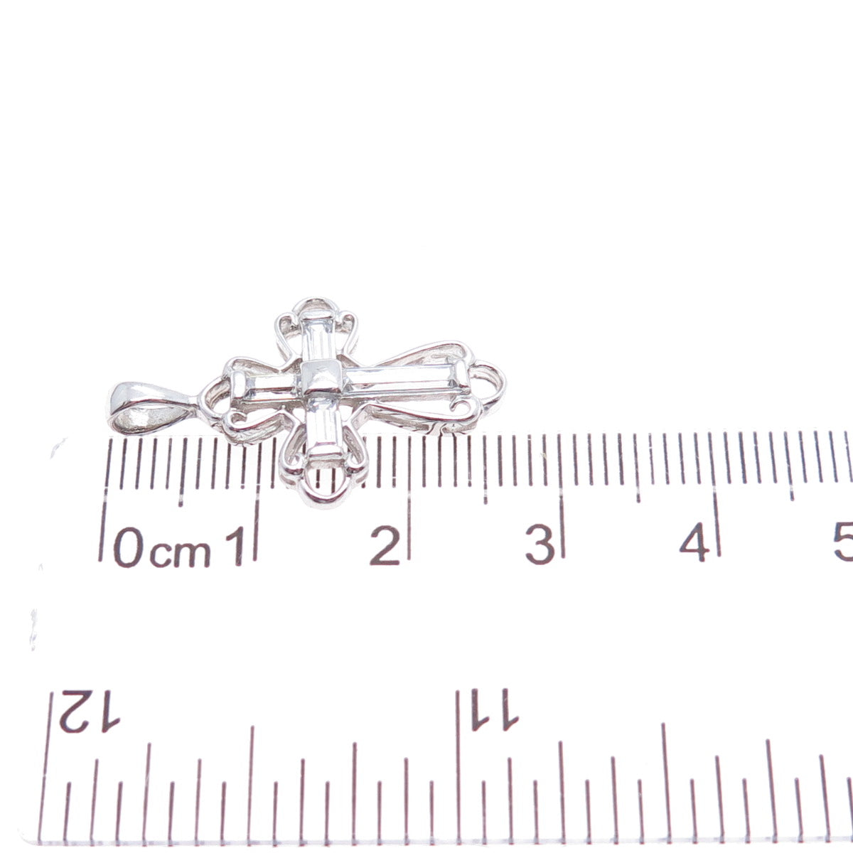 925 Sterling Silver Baguette-Cut C Z Cross Minimalist Charm Pendant