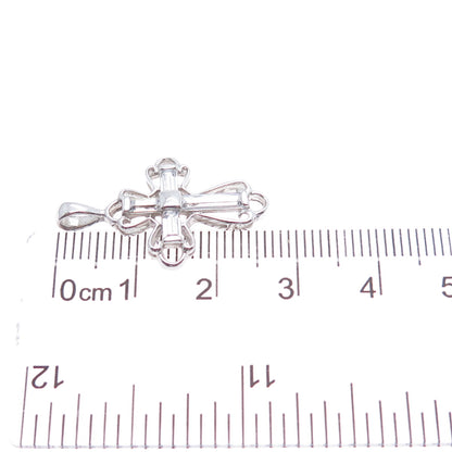 925 Sterling Silver Baguette-Cut C Z Cross Minimalist Charm Pendant