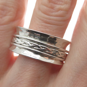ATI 925 Sterling Silver Vintage Mexico Wicker Hammered Band Ring Size 10.5