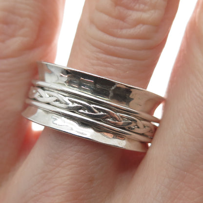 ATI 925 Sterling Silver Vintage Mexico Wicker Hammered Band Ring Size 10.5