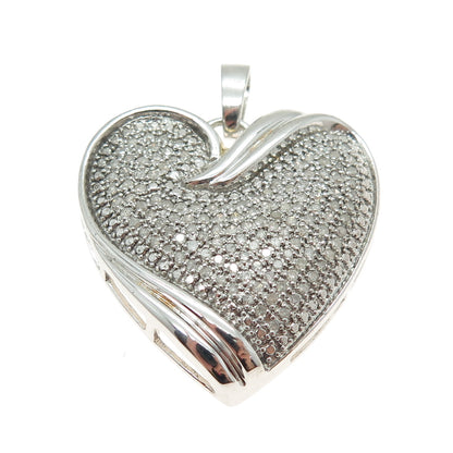 925 Sterling Silver Real Round-Cut Diamond Heart Pendant