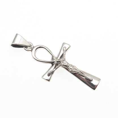 925 Sterling Silver Vintage Egyptian Ankh Crucifix Cross Charm Pendant