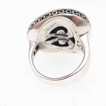 925 Sterling Silver Vintage Real Lapis Modernist Scroll Oxidized Ring Size 7