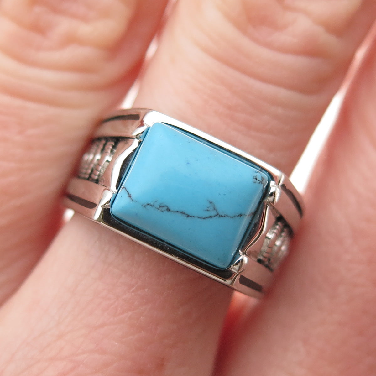 CHIMODA 925 Sterling Silver Real Turquoise Arrow Ring Size 7